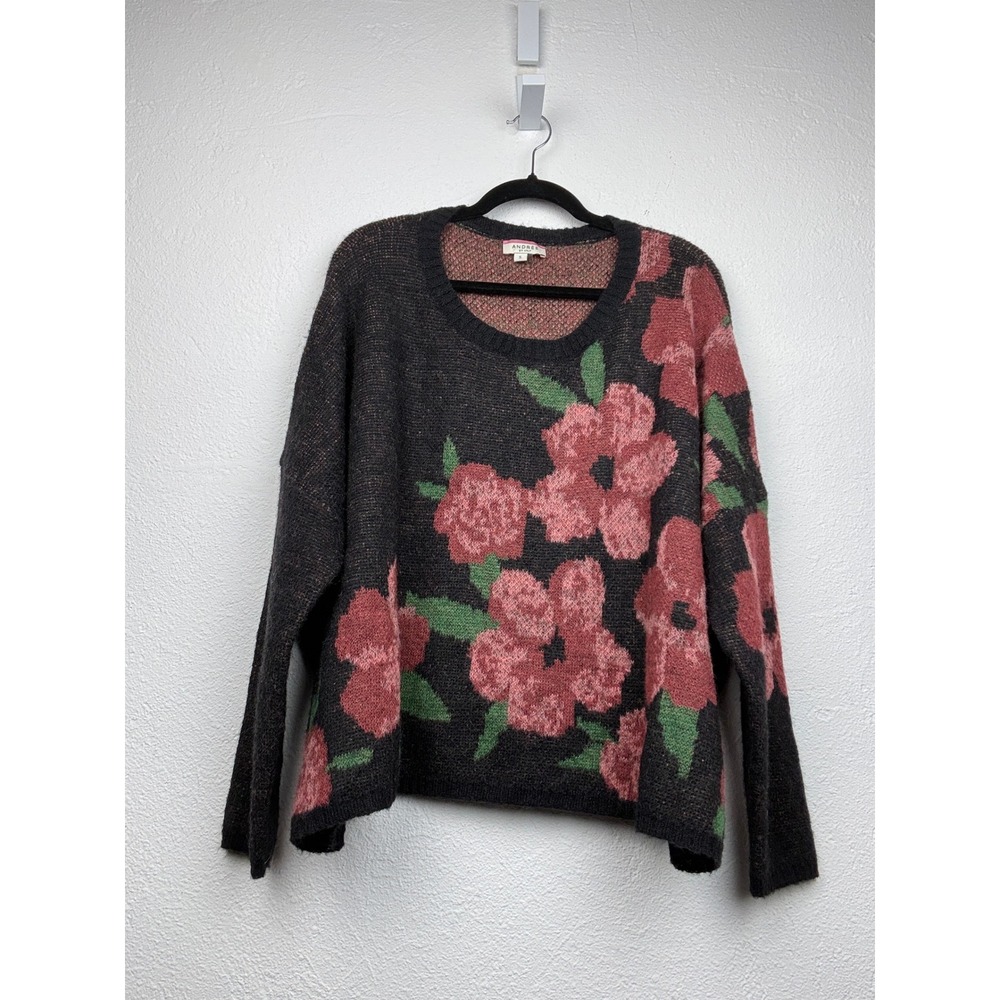 Andree by Unit Black Floral Sweater - XL(?) - Wool Blend Oversized Cottagecore